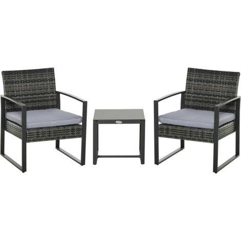 Salon de jardin en résine tressée pour deux personnes (1/5)