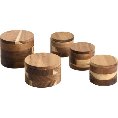 Set di 5 barattoli per spezie in legno di acacia con coperchio - Accessori decorativi da cucina Marrone Patisserie