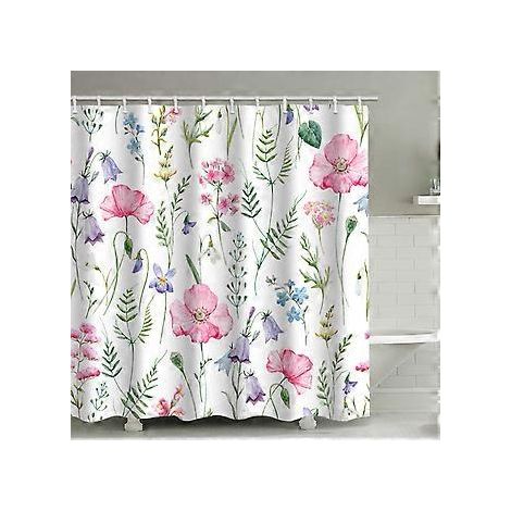 Duschvorhang – 90 x 180 cm – Aquarell-Blumenmotiv, tropische Blätter – Polyester – farbig bedruckt – schimmelresistent – wasserdicht