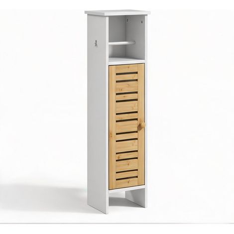 Colonne de salle de bain MDF et bambou avec porte-rouleau blanco (1/5)