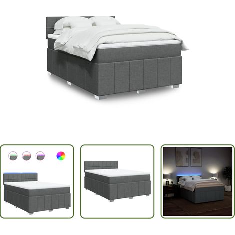 vidaXL Surmatelas - Sommier à lattes de lit avec matelas Gris foncé 140x200cm Tissu (1/5)