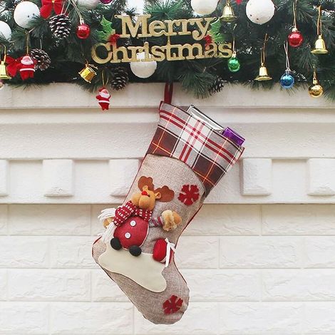 Chaussette de Noël, 1 chaussette de Noël à suspendre, grande chaussette de Noël, cadeau de Noël, sac cadeau chaussette de Noël pour sapin, cheminée (1/5)