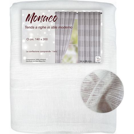 Tenda Monaco Bianca - Pannello 140x300 cm Righe Moderne - Fettuccia Universale per Bastoni o Binari