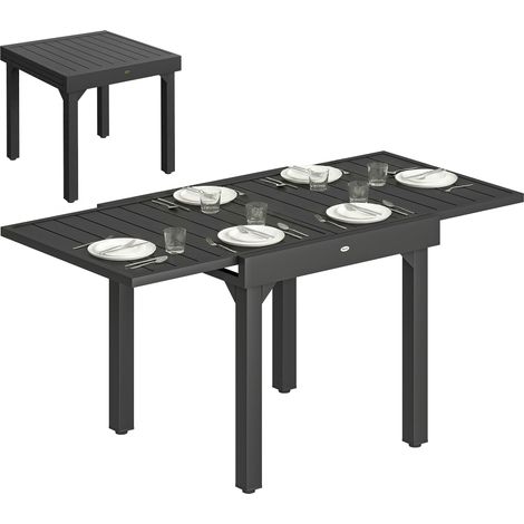 Tavolo da giardino allungabile per 4-6 persone, 160/80 x 80 x 75 cm, tavolo da pranzo per esterni in alluminio, nero