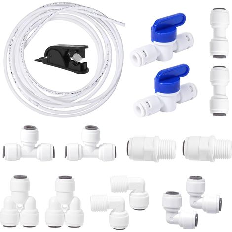 Water Supply Hose Kit 1/4 Inch 5 m, Fridge Tube with Quick Connections T Y L Valve and Tube Cutter, Connectors for Refrigerator Reverse Osmosis and Home Water System (1/5)
