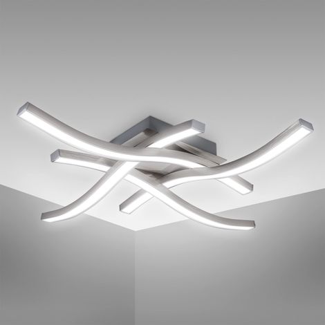 plafonnier LED design moderne, éclairage plafond en forme de vague, modules 20W, 2.000Lm, lumière blanche neutre 4000K, finition aluminium (1/5)