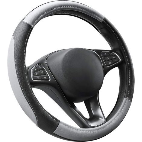 Couvre Volant Gris et Noir Microfibre Cuir Diamètre M 37-38 cm (1/4)