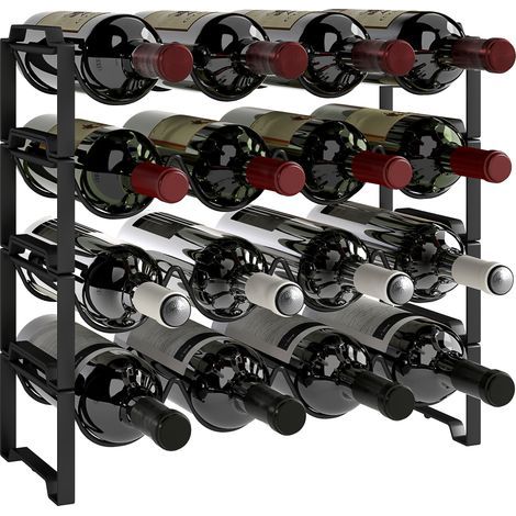 Casier à vin empilable à 4 niveaux, motif vague, pour 16 bouteilles, en métal, 42,5 x 16,5 x 41 cm, noir (1/5)