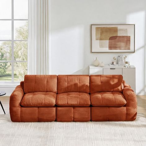 Canapé d'angle modulable 3 places en tissu orange 264 cm (1/5)