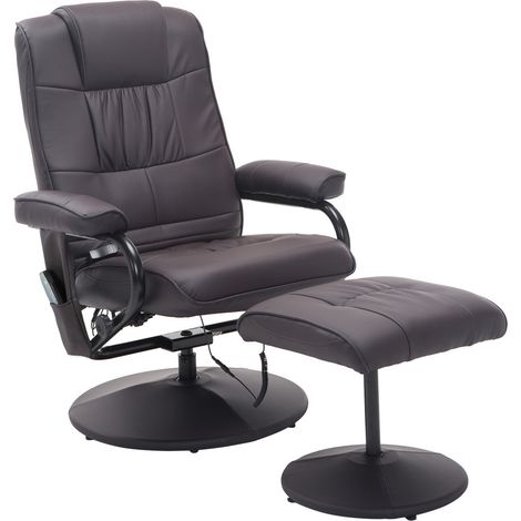 Sillón de masaje reclinable con reposapiés, giratorio, polipiel marrón, con mando a distancia (1/5)