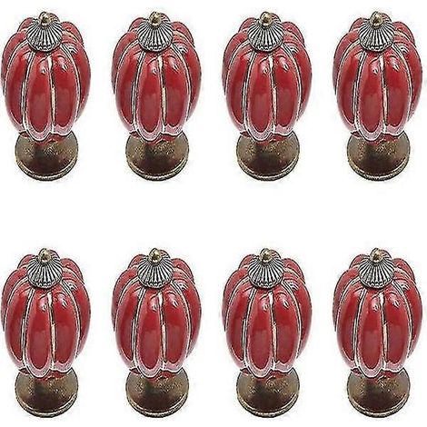 Poignées de tiroir/porte en forme de citrouille, lot de 8, rouges (1/5)