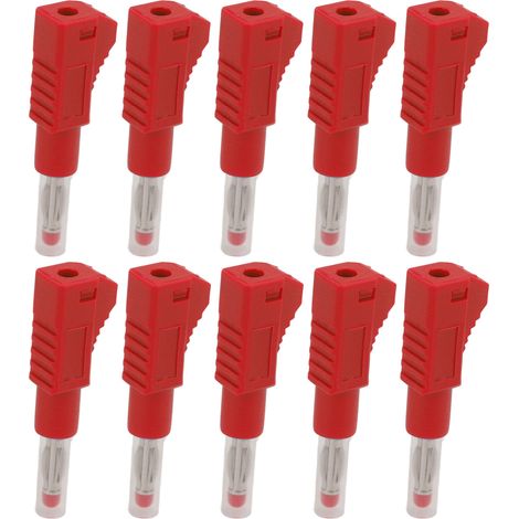 Lot de 10 fiches bananes télescopiques 4 mm CAT II 600 V 32 A, gaine PE, pour équipements de sécurité industrielle et numériques 3C (rouge) (1/5)