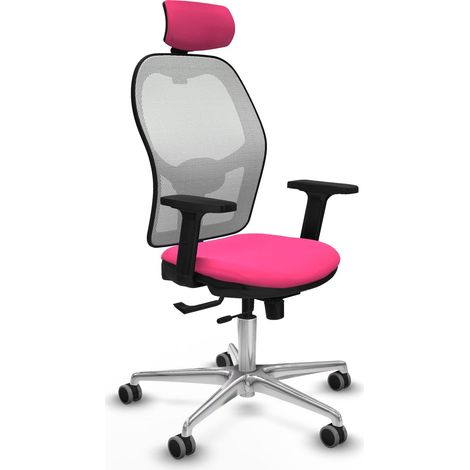 Silla de oficina piqueras y crespo Jorquera tela malla blanca similpiel rosa (1/2)