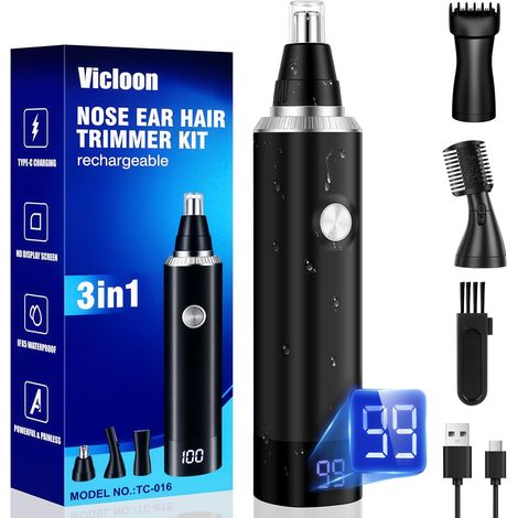 Tondeuse à Poils de Nez rechargeable, 3-en-1 Tondeuse Nez,Rasoir Homme du Visage avec LCD Écran,Multifonction Rasoir Nose pour Le NezOreilles Barbe Sourcils Corps (1/5)