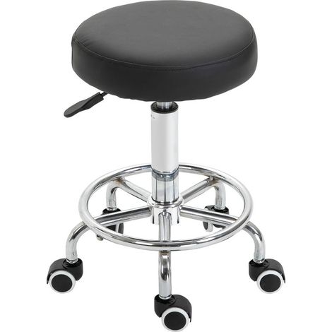 Tabouret à roulettes, tabouret de massage avec hauteur réglable 50-64 cm et assise rembourré, pivotant 360°, noir (1/5)