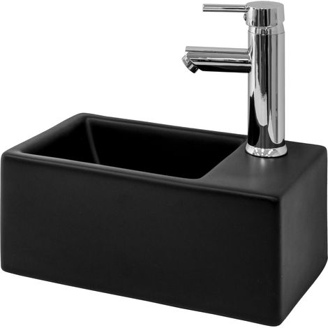 ML-Design Waschbecken aus Keramik in Schwarz matt 35,5x20,5x12,5 cm, klein, Rechteckige Aufsatzwaschbecken, Moderne Waschtisch, Waschschale mit Hahnloch rechts, Waschplatz für Badezimmer/Gäste-WC