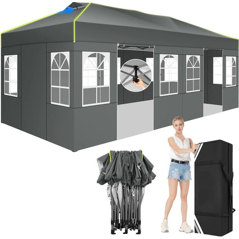 Carpa tipo marquesina, toldo comercial para jardín, resistente, impermeable, gris claro. (1/2)