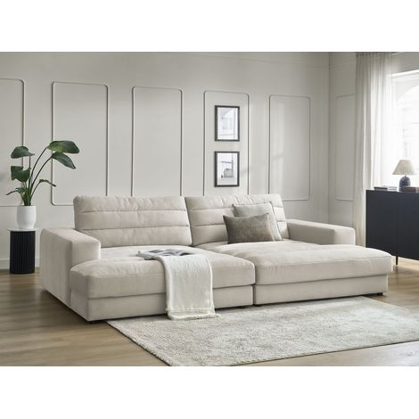 BOBOCHIC - Canapé droit fixe 4 places SIERRA assise profonde velours   Beige (1/5)