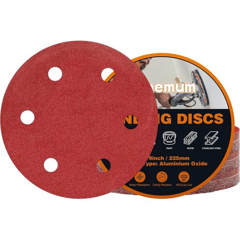 30 Pièces Disque Poncage 225 mm Grain 120 Disque Abrasif 225 mm 6 Trous pour Ponceuse Girafe (1/5)
