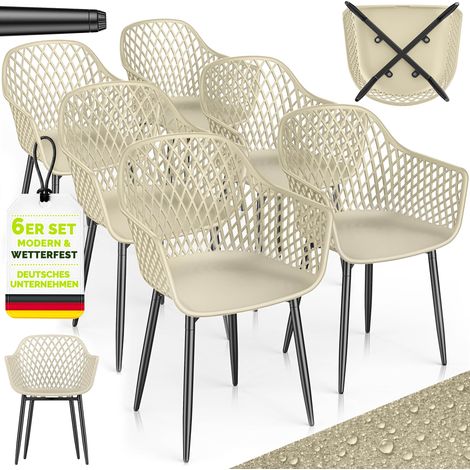 tillvex® Gartenstuhl 6er Set Wetterfest mit Armlehne Beige Outdoor Stühle bis 120kg belastbar Gartenstühle UV-beständig Terrassenstuhl Gartenmöbel Terrasse Balkon Outdoor Garten