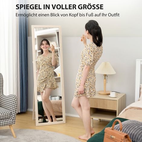 Miroir rectangulaire debout 160x50 cm avec cadre blanc, polyvalent pour salon ou chambre, usage quotidien