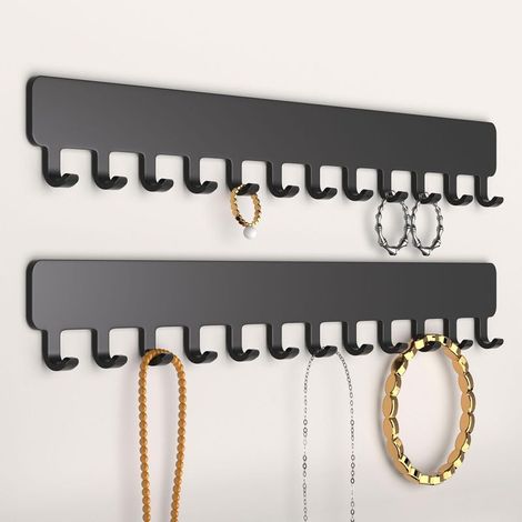 Organizador de pared para cadenas y joyas: soporte para cadenas, soporte para cadenas, soporte de almacenamiento para cadenas, soporte para colgar joyas en la pared, negro, 2 piezas (1/5)