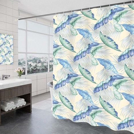 Rideau de douche 180 x 200 cm avec 12 crochets, séchage rapide (drapé), tissu polyester imperméable, lavable en machine, rideaux de bain (1/4)