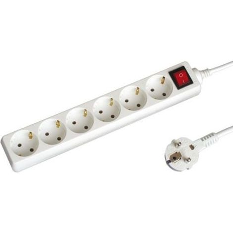 6 Mehrfachstecker mit 1,5 m Schalter und 3 x 1 mm weißem Kabel GSC 0000007