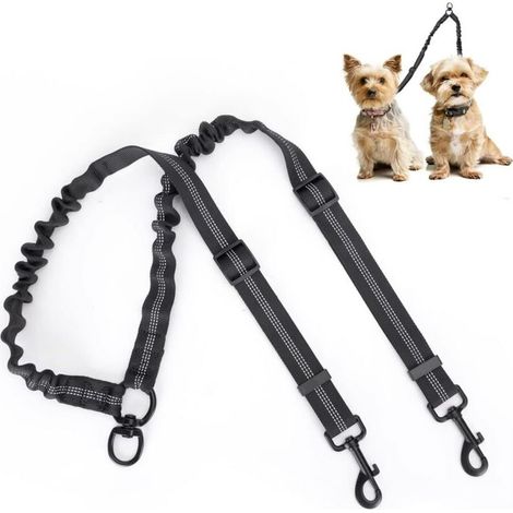 Laisse double pour chien, réglable et rotative à 360°, pour 2 chiens, grande taille, anti-emmêlement, réfléchissante (1/4)