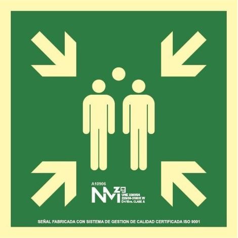 Señal de evacuación Punto de Encuentro luminiscente Gran Formato SEKURECO 420x420 mm CLASE B (PVC 0'7mm) (1/2)