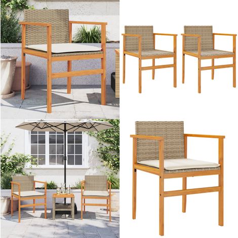Gartenstühle mit Kissen 2 Stk. Beige Poly Rattan Massivholz - Gartenstühle - Outdoormöbel - Gartenmöbel - Rattan Gartenstühle - Beige Gartenstühle - Home & Living (1/5)