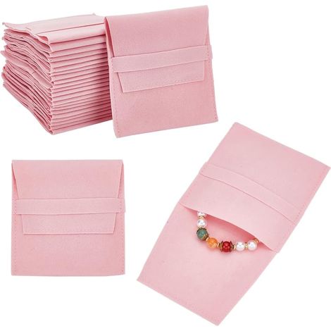 Juego de 24 bolsas de microfibra rosa para joyería, neceseres de bolsillo con solapa de terciopelo para joyas, pendientes, pulseras y collares.