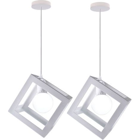 royaluxe- 2PCS Suspension Lustre En Forme De Cube Suspension Luminaire Moderne Plafonnier Rétro Vintage Blanc (1/5)