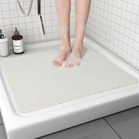 Blanc,Tapis de Douche Antiderapant,60x60cm Tapis de Baignoire Antidérapant avec Drain, Doux PVC Luffa Tapis de Bain pour Salle de Bain, Séchage Rapide (1/4)