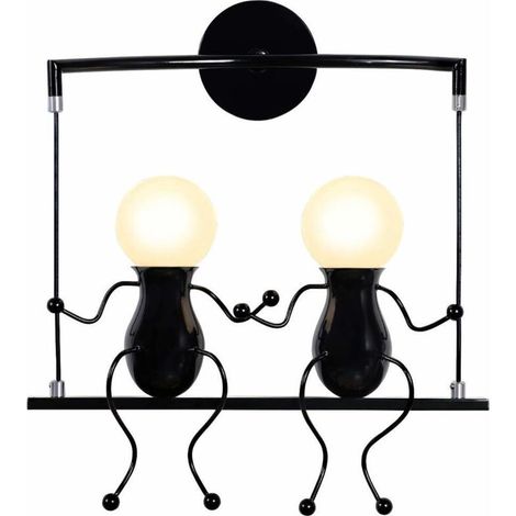 Moderne Applique Murale Simple Poupée De Mode Balançoire Enfants Lampe Mur 2 Gens Fer Enfant Salon Chambre Créative - Noir (1/4)