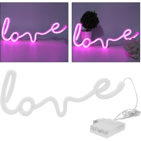 Lettres d'amour Enseignes au néon LED Lumière décorative au néon pour chambre à coucher Alimenté par USB/batterie Rose (1/4)