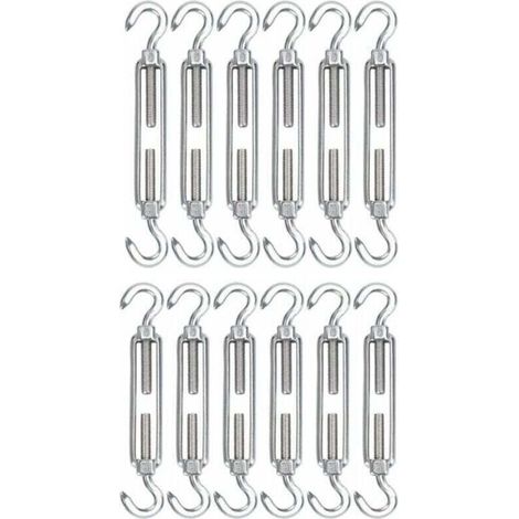M5 Tendeur Cable Acier Inoxydable, Lot de 12 Tendeur de Fil Crochet et Crochet Rglable Heavy Duty Tension Hook & Hook pour Corde Cable Fil Linge, Grillagefor Sun Shade Installation (1/4)
