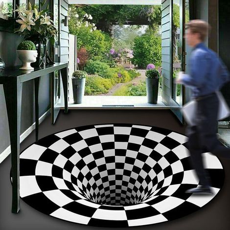 Tapis, tapis de sol 3D, tapis pour chambre à coucher, décoration de maison en maille noire et blanche (C) (1/5)