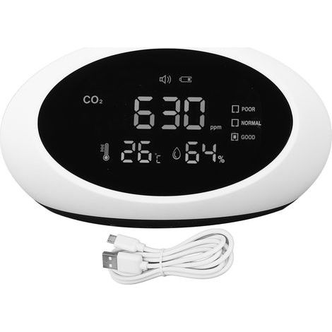 CO2 Detector, High Precision LCD HD Display Portable Rechargeable Carbon Dioxide Hygrometer Thermometer (1/5)