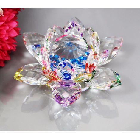 Bouquet de fleurs de lotus en cristal - Grande taille - Artisanat - Décoration pour la maison - De toutes les couleurs - Cadeau pour un anniversaire, un mariage, Verre cristal, multicolore (1/5)