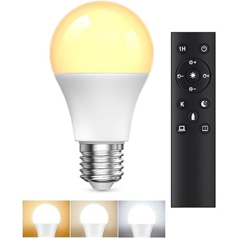Ampoule E27 LED Telecommande 9W E27 Dimmable 3000K-6000K Télécommande Minuterie Fonction Mémoire (1/5)