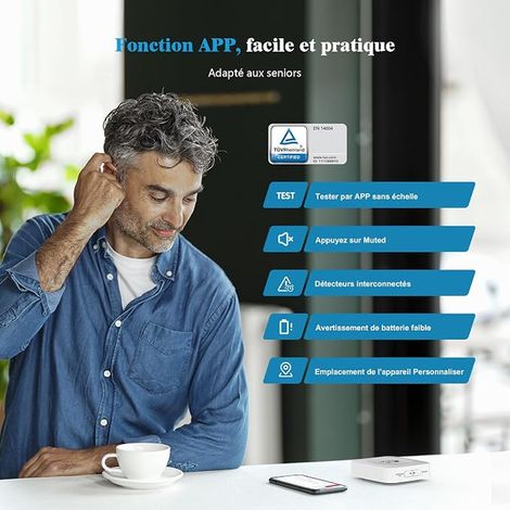 Détecteur de fumée connecté avec Station de Base, Alarme Incendie, avec Batterie remplaçable (1/4)