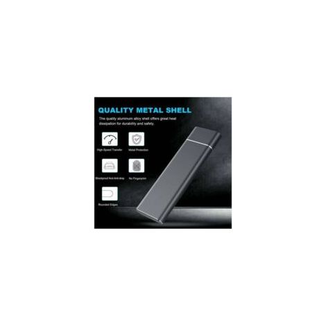 Disque dur externe SSD 2 To – Haute vitesse USB 3.0 – Antichoc en aluminium – Ultra mince et portable