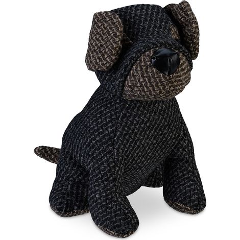 Relaxdays Doorstop Dog, Fabric & Sand, Floor Buffer, Inside, HWD: 23.5 x 18 x 22 cm, Decorative Bag Animal, Grey/Brown