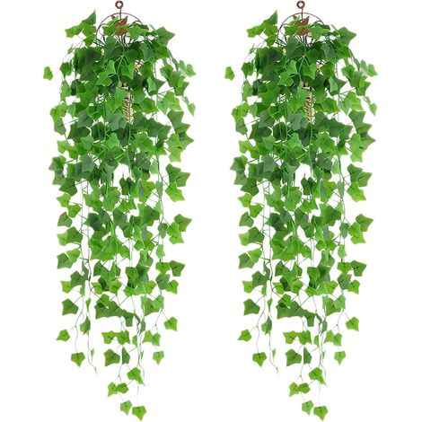 Hiedra artificial (2 unidades) Plantas colgantes artificiales de hojas verdes, enredadera de hiedra para colgar en la pared, plantas colgantes para jardín, cestas colgantes, pasillos y decoración de p (1/4)