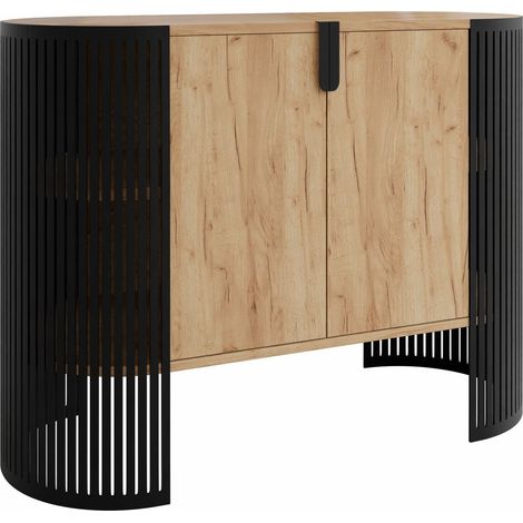 Buffet Civer, Noir + Chêne doré artisanal, 90x120cm, Le nombre de portes: 040cm, Stratifié, Métal