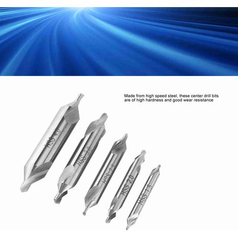 Lot de 5 forets à centrer HSS à 60°, diamètres 1.5/2/2.5/3/4mm pour métal (1/5)