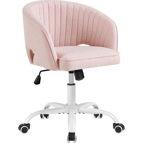 Yaheetech Poltroncina/Sedia da Ufficio Scrivania Ergonomica Imbottita a Rotelle Girevole Reclinabile Altezza Regolabile Rosa/Cotone e lino, Base Bianca
