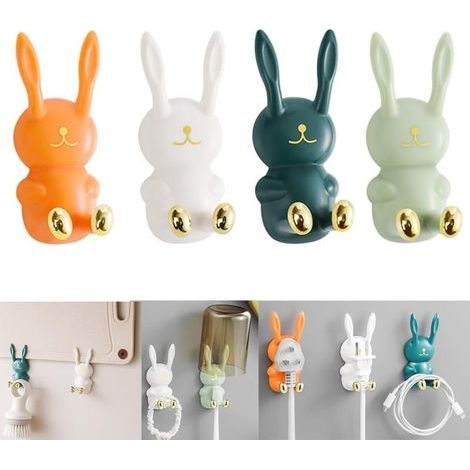 4 ganci adesivi da parete a forma di simpatici animali, gancio appendiabiti creativo a forma di coniglio per bambini, non è necessaria la foratura. (1/5)