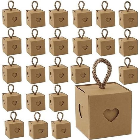 Gift Box Packaging, 30 Pieces Wedding Favor Boxes, Cardboard Gift Boxes, Empty Gift Boxes, Mini Kraft Candy Boxes for Chocolates, Birthday Parties, Valentine's Day, Brown (1/4)